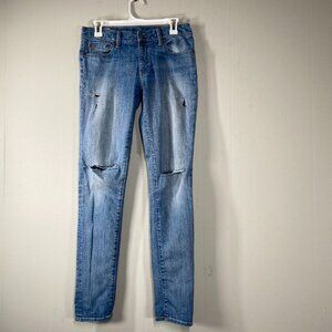 Polo Ralph Lauren Tompkins Skinny Denim Jean Women's 28 Mid Rise Blue Distressed